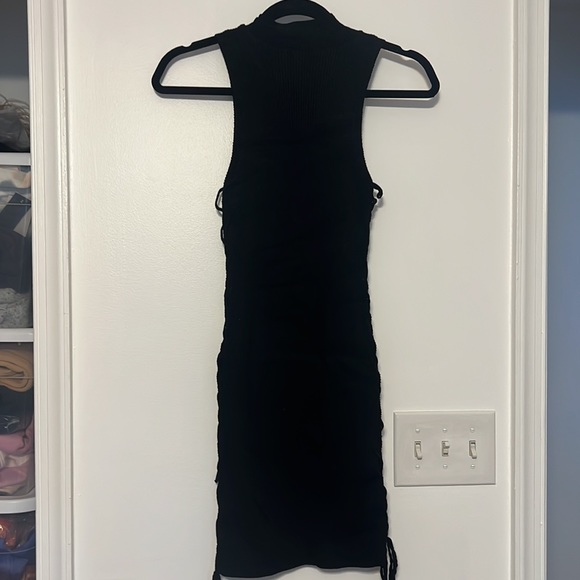 1210791 Black Side Lace-Up Knitted Dress
